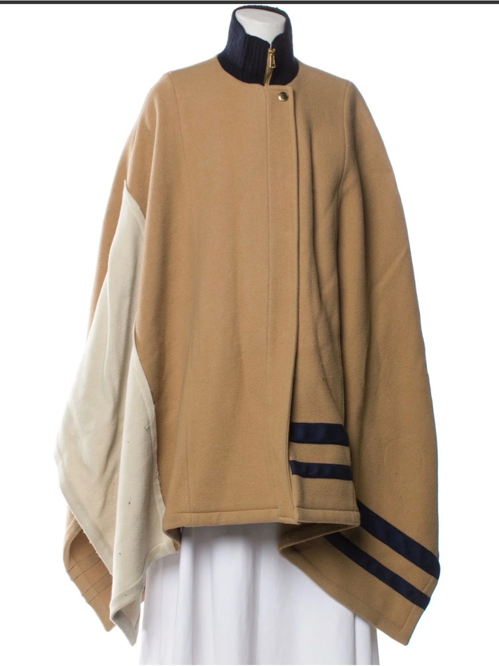 CHLOE women’s Tan Cape Jacket with Navy Trim - Picture 3 of 12